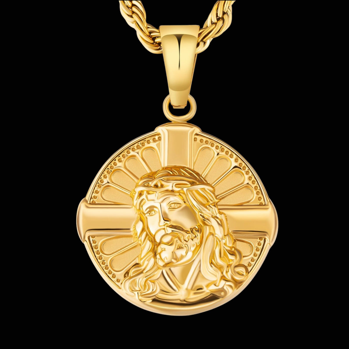 Jesus on Cross Gold Coin Pendant