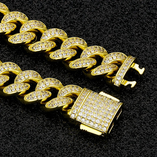 Tennis Cuban Bracelet Gold Set