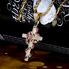 Iced Twisted Snake Cross Pendant Necklace -KRKC Wholesale