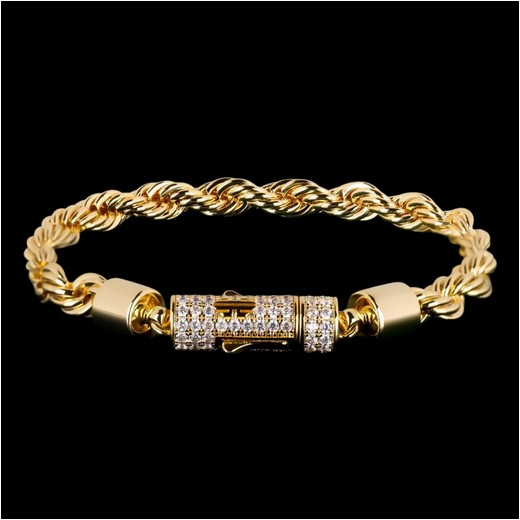 Iced Out Clasp Rope Bracelet in 14K Gold 6mm