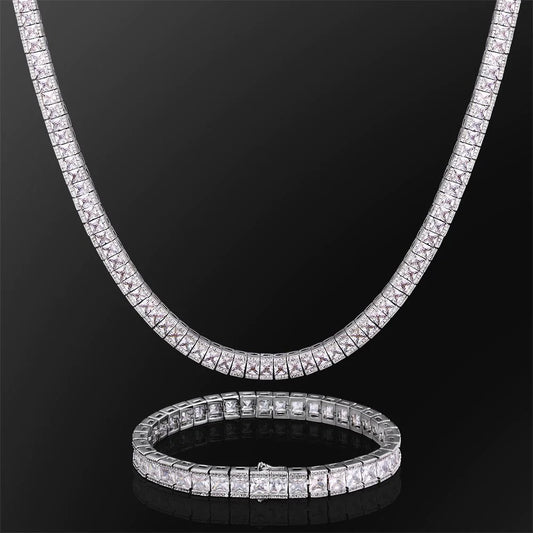 Baguette White Gold Tennis Chain Set