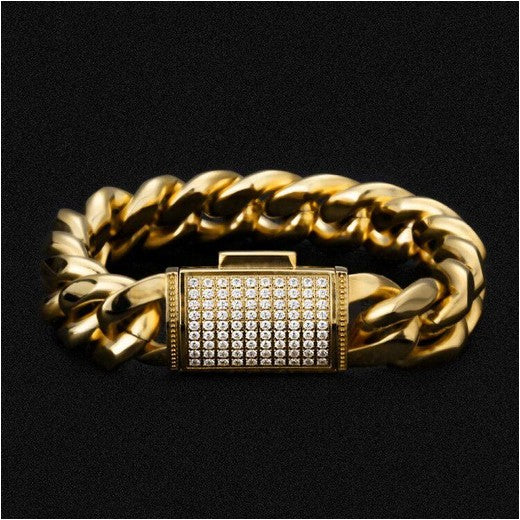 Iced Out Box Clasp Miami Cuban Link Bracelet in 18K 18mm