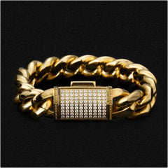 Iced Out Box Clasp Miami Cuban Link Bracelet in 18K 18mm