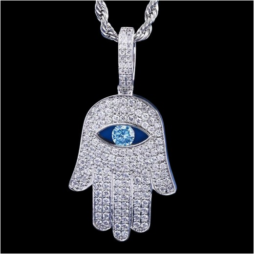 Hamsa Hand Pendant White Gold