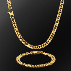 6 Sided Miami Chain & Bracelet Gold Set