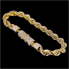 Iced Out Clasp Rope Bracelet in 14K Gold 6mm