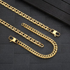 6 Sided Miami Chain & Bracelet Gold Set