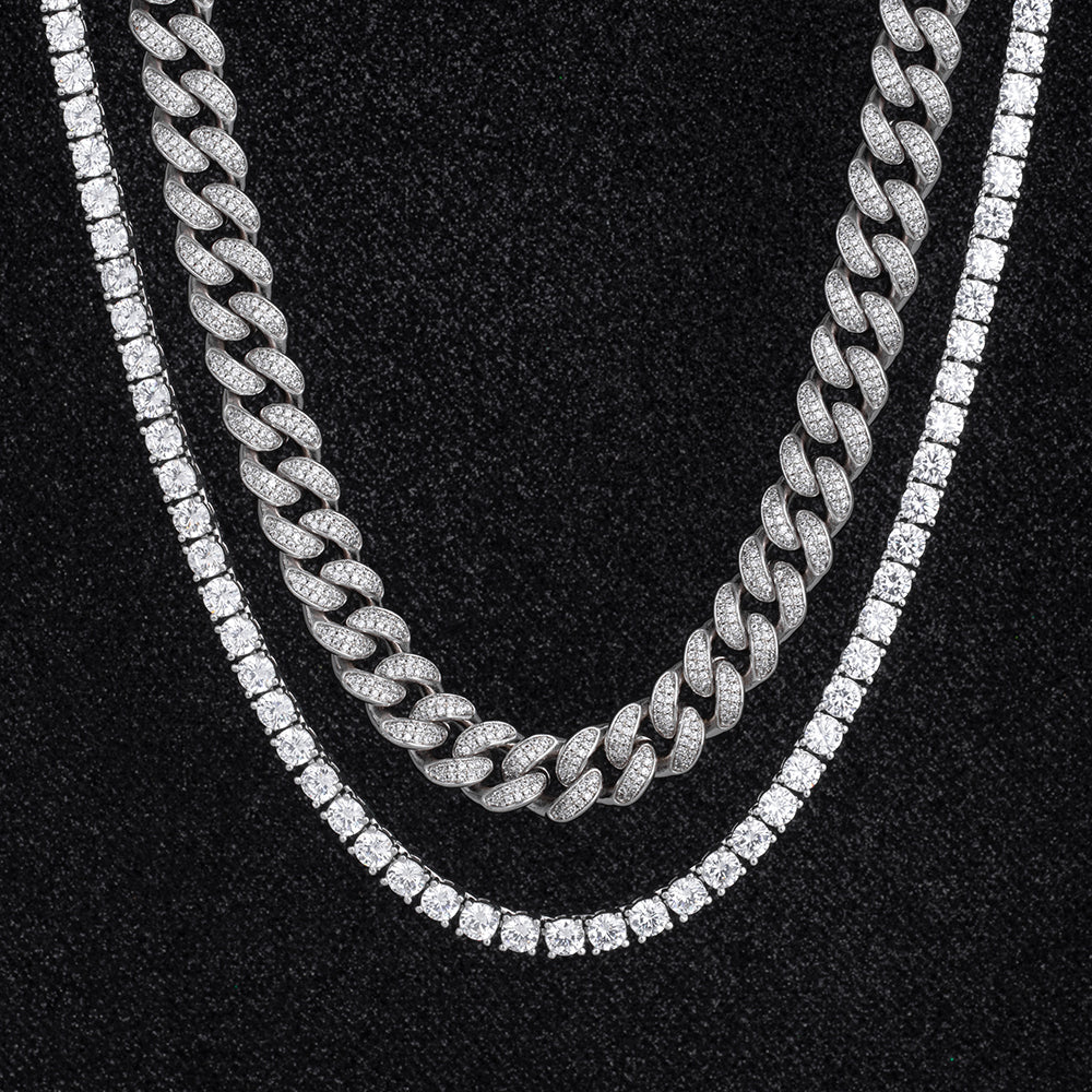 Cuban Link + Tennis White Gold Set