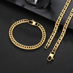 6 Sided Miami Chain & Bracelet Gold Set