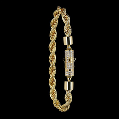 Iced Out Clasp Rope Bracelet in 14K Gold 6mm