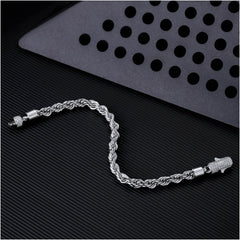 Iced Out Clasp Rope Bracelet in 14k White Gold 6mm