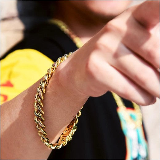 Iced Out Cuban Link Bracelet in 14K Gold 18mm