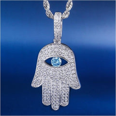 Hamsa Hand Pendant White Gold