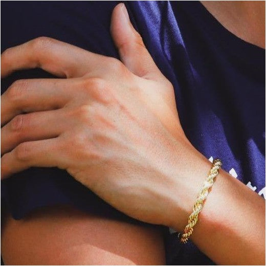 Iced Out Clasp Rope Bracelet in 14K Gold 6mm