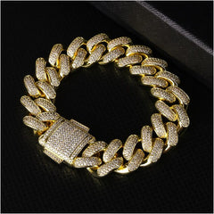 Iced Out Cuban Link Bracelet in 14K Gold 18mm