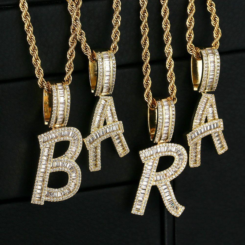 Iced Baguette Letters Pendant-krkcom