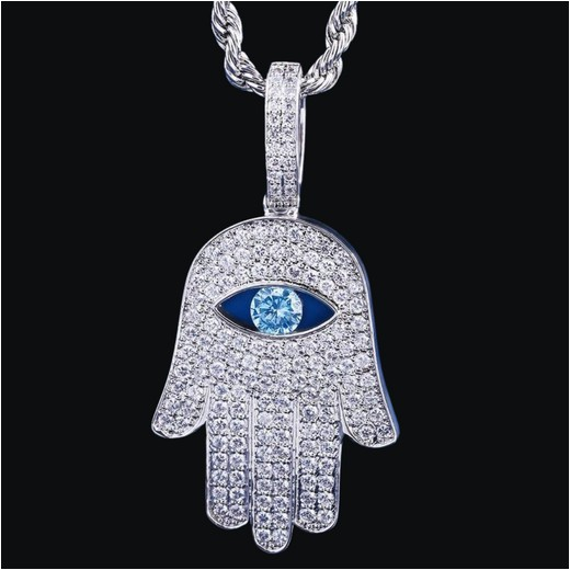 Hamsa Hand Pendant White Gold