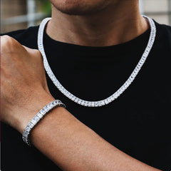 Baguette White Gold Tennis Chain Set