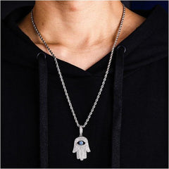 Hamsa Hand Pendant White Gold