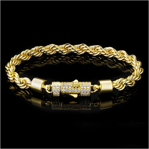 Iced Out Clasp Rope Bracelet in 14K Gold 6mm